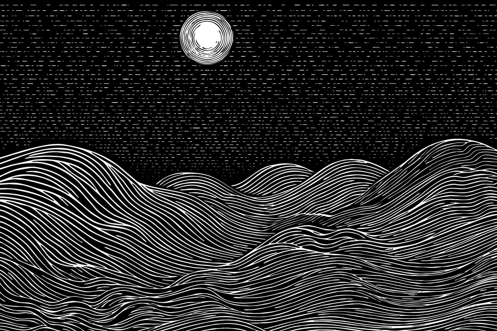 black and white starry night vaporwave background